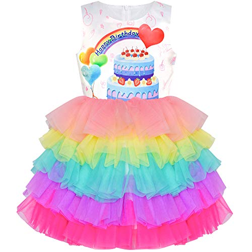 Sunny Fashion Mädchen Kleid Geburtstag Prinzessin Rüsche Kleid Kuchen Lieben Herz Geschenk Gr. 92 von Sunny Fashion