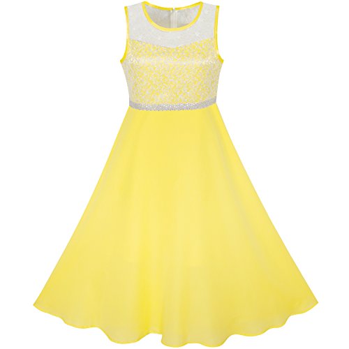 Sunny Fashion Mädchen Kleid Gelb Chiffon Brautjungfer Tanzen Ball Maxi Kleid Gr. 134 von Sunny Fashion