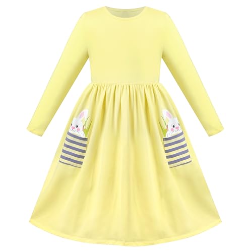 Sunny Fashion Mädchen Kleid Gelb Ostern Hase Tasche Niedlich Langarm Baumwolle Beiläufig Gr. 122,Gelbe Hasentasche,122 von Sunny Fashion