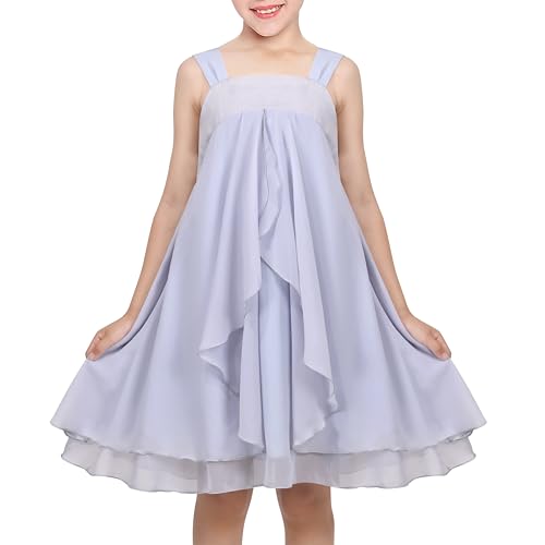 Sunny Fashion Mädchen Kleid Grau Rüsche Halfter Party Schicht Chiffon Trägerkleid Ärmellos Gr. 146,Bläuliches Grau,146 von Sunny Fashion