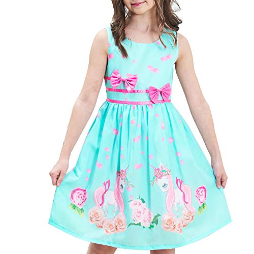 Sunny Fashion Mädchen Kleid Grün Einhorn Blume Sommer Trägerkleid Gr. 116-122, Size 7-8 von Sunny Fashion