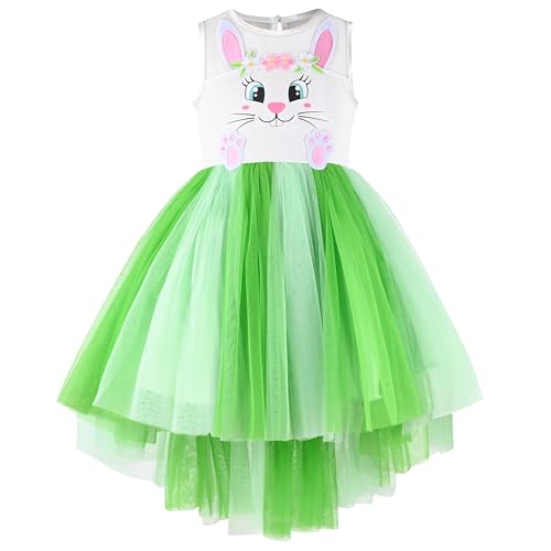 Sunny Fashion Mädchen Kleid Grün Ostern Kaninchen Hoch Niedrig Party Urlaub Beiläufig Prinzessin Gr. 110,Grüner Hase,110 von Sunny Fashion