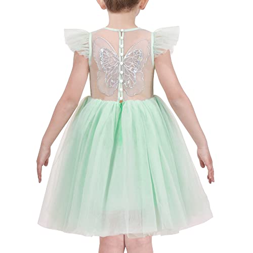 Sunny Fashion Mädchen Kleid Grün Spitze Pailletten Schmetterling Perle Tutu Tüll Fliegende Hülse Gr. 116,Hellgrün,116 von Sunny Fashion