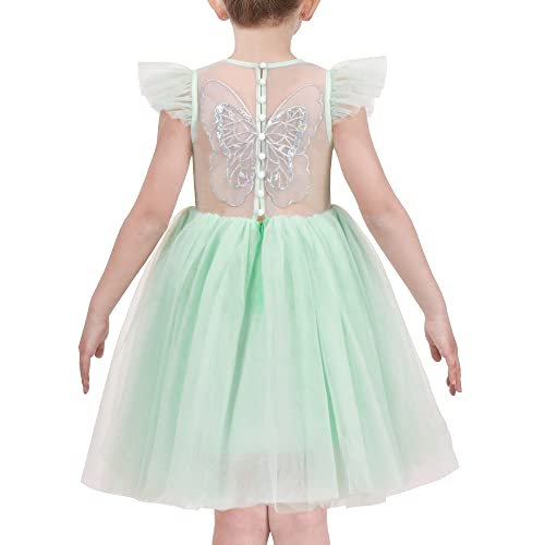 Sunny Fashion Mädchen Kleid Grün Spitze Pailletten Schmetterling Perle Tutu Tüll Fliegende Hülse Gr. 122,Hellgrün,122 von Sunny Fashion