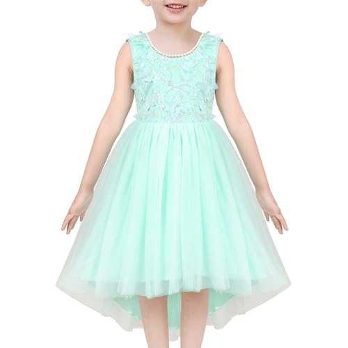 Sunny Fashion Mädchen Kleid Grün Spitze Überprüfen Perle V-Rücken Hi-Lo Tüll Formal Party Gr. 104,Türkisgrün,104 von Sunny Fashion