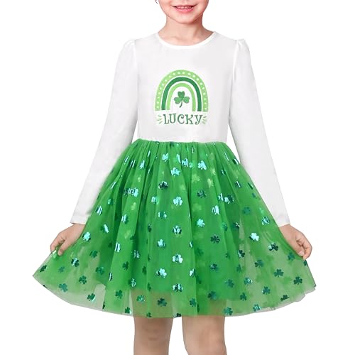Sunny Fashion Mädchen Kleid Grün St. Patrick Glücklich Klee irisch Urlaub Prinzessin Frühling Gr. 104,Grün,104 von Sunny Fashion