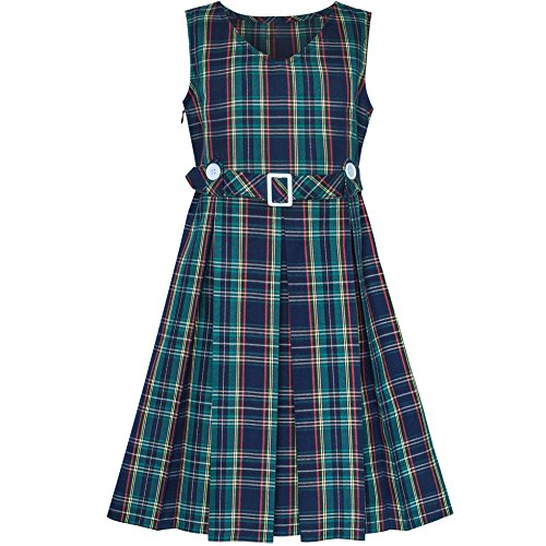 Sunny Fashion Mädchen Kleid Grün Tartan Taste Zurück Schule Gefaltet Saum Gr. 122 von Sunny Fashion