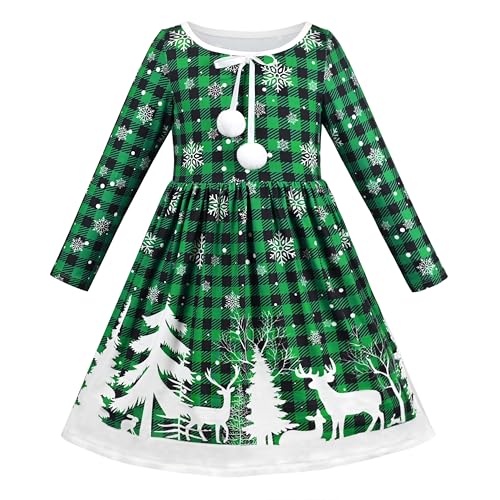 Sunny Fashion Mädchen Kleid Grün Weihnachten Schneeflocke Baum Langarm Winter Urlaub Gr. 110,Grüne Weihnachten,110 von Sunny Fashion