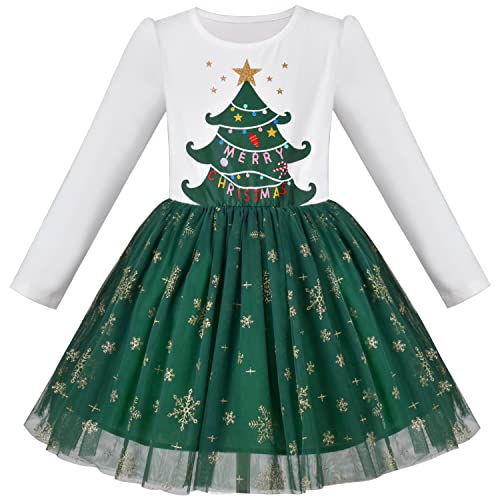 Sunny Fashion Mädchen Kleid Grün Weihnachtsbaum Schneeflocke Urlaub Tutu Langarm Gr. 116 von Sunny Fashion