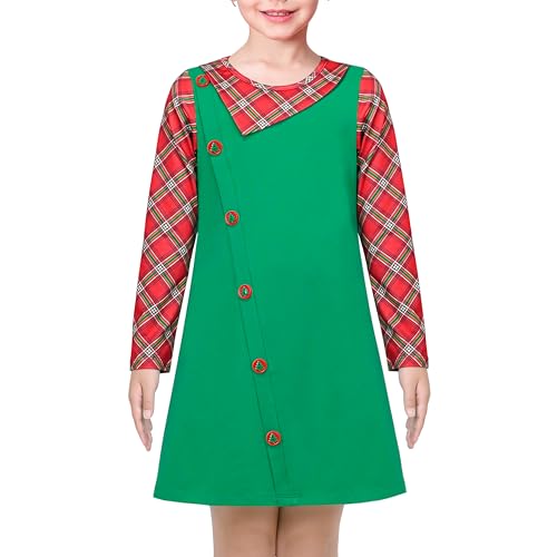 Sunny Fashion Mädchen Kleid Grün rot Plaid Weihnachtsbaum Taste Asymmetrisch Gr. 122,Grün kariert,122 von Sunny Fashion