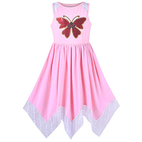 Sunny Fashion Mädchen Kleid Hanky ​​Hem Schmetterling Pailletten Gestickt Rosa Baumwolle Gr. 116 von Sunny Fashion