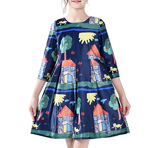 Sunny Fashion Mädchen Kleid Haus Baum drucken Karikatur Lange Ärmel Winter Kleid Gr. 146 von Sunny Fashion