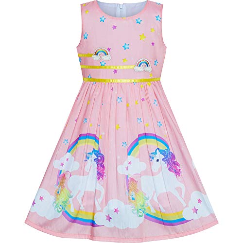 Sunny Fashion Mädchen Kleid Hell-Pink Einhorn Regenbogen Sommer Trägerkleid Gr. 116-122 von Sunny Fashion