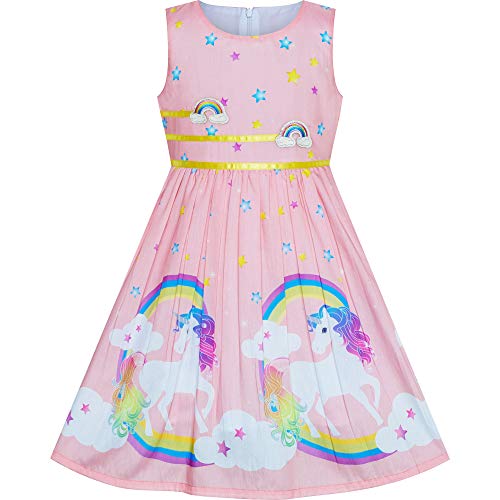 Sunny Fashion Mädchen Kleid Hell-Pink Einhorn Regenbogen Sommer Trägerkleid Gr. 98-104 von Sunny Fashion