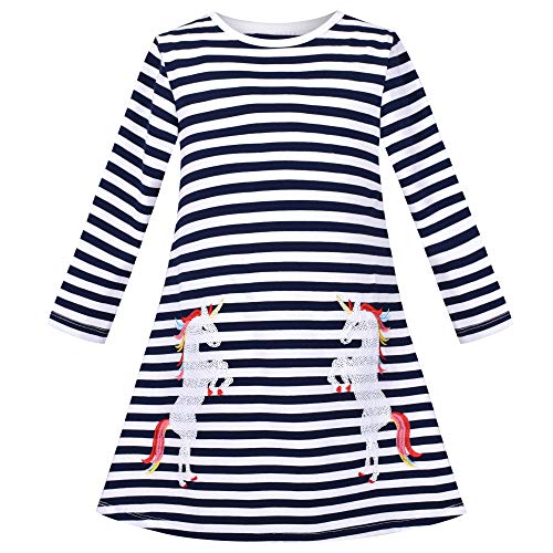 Sunny Fashion Mädchen Kleid Hemd Tunika Einhorn Pailletten Gestickt Langarm Gr. 104 von Sunny Fashion