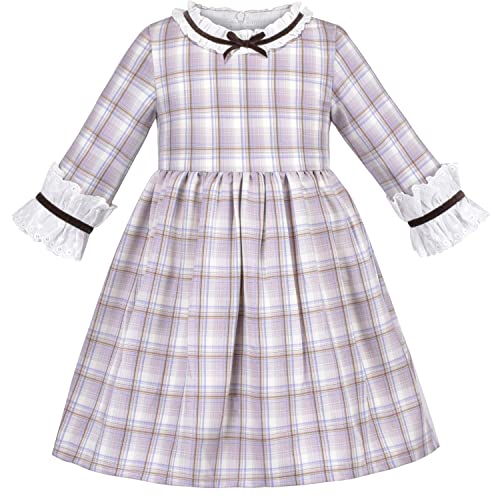 Sunny Fashion Mädchen Kleid Jahrgang Land Stil Plaid Samt Bogen Rüsche 3/4 Ärmel Gr. 98-104 von Sunny Fashion