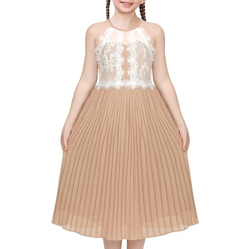 Sunny Fashion Mädchen Kleid Kaffee Halfter Prinzessin Spitze Gefaltet Party Hochzeit Festzug Gr. 134,Kaffee,134 von Sunny Fashion