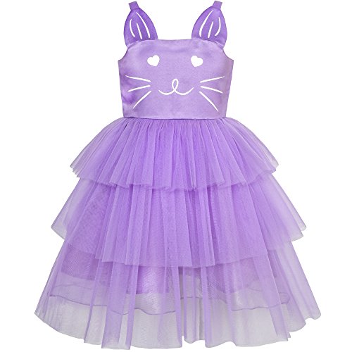 Sunny Fashion Mädchen Kleid Katze Gesicht Lila Turm Rüsche Tanzen Party Gr. 104 von Sunny Fashion