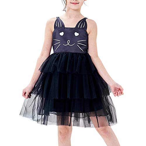 Sunny Fashion Mädchen Kleid Katze Gesicht Schwarz Turm Rüsche Tanzen Party Gr. 104 von Sunny Fashion