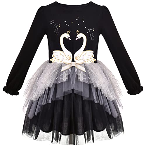 Sunny Fashion Mädchen Kleid Langarm Weihnachten Eule Glitzernde Pailletten Tüll, Schwarzer Schwan, 98, Size 4 von Sunny Fashion