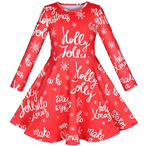 Sunny Fashion Mädchen Kleid Langarm rot Weihnachten Beiläufig Neujahr Geschenk Gr. 116 von Sunny Fashion