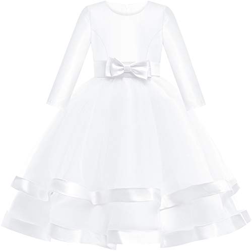 Sunny Fashion Mädchen Kleid Langarm Weiß Ballkleid Hochzeit Party Festzug Gr. 146 von Sunny Fashion