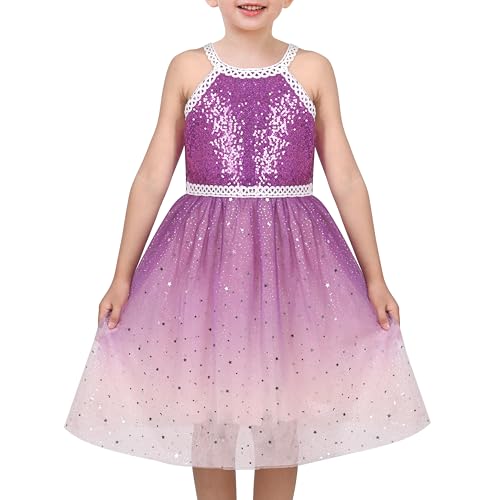Sunny Fashion Mädchen Kleid Lavender Neckholder Pailletten Ombre Stern Spitze Tüll Ballkleid Gr. 104,Lavender,104 von Sunny Fashion