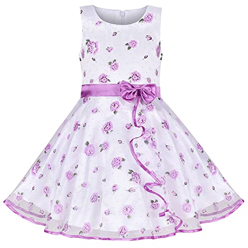 Sunny Fashion Mädchen Kleid Lila Band Rüsche Blumen- Rose Knospe Ärmellos Gr. 110 von Sunny Fashion