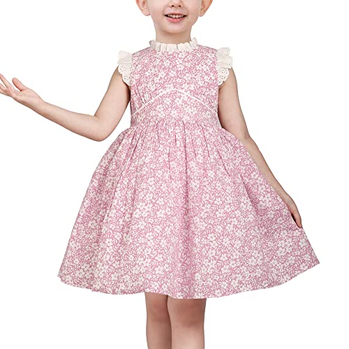 Sunny Fashion Mädchen Kleid Lila Blumen- Süss Stehkragen Aufgedunsen Rüsche Kurzarm Gr. 122 von Sunny Fashion