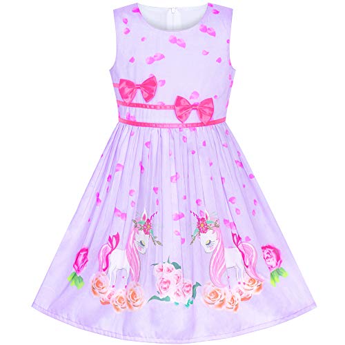 Sunny Fashion Mädchen Kleid Lila Einhorn Blume Sommer Trägerkleid Gr. 116-122, Size 7-8 von Sunny Fashion