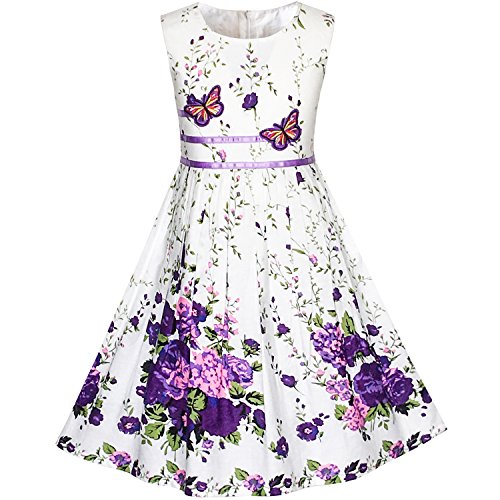 Sunny Fashion Mädchen Kleid Lila Schmetterling Blume Trägerkleid Party Gr. 128-134, Size: 9-10 von Sunny Fashion