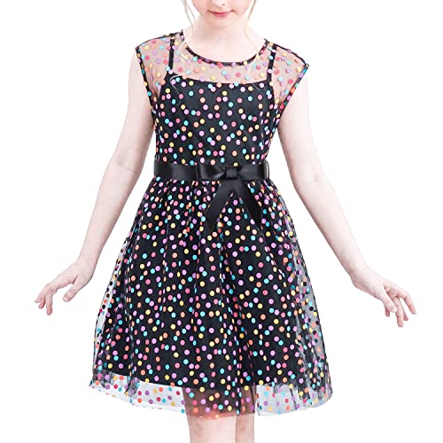 Sunny Fashion Mädchen Kleid Mädchen Kleid Multicolor Regenbogen Tupfen Schwarz Tüll Party Kleid Gr. 110 von Sunny Fashion