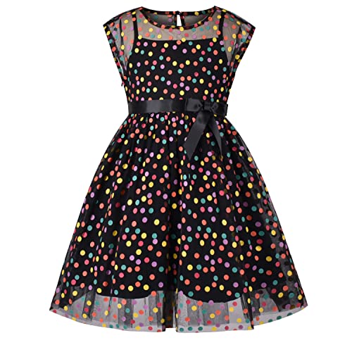 Sunny Fashion Mädchen Kleid Mädchen Kleid Multicolor Regenbogen Tupfen Schwarz Tüll Party Kleid Gr. 134 von Sunny Fashion