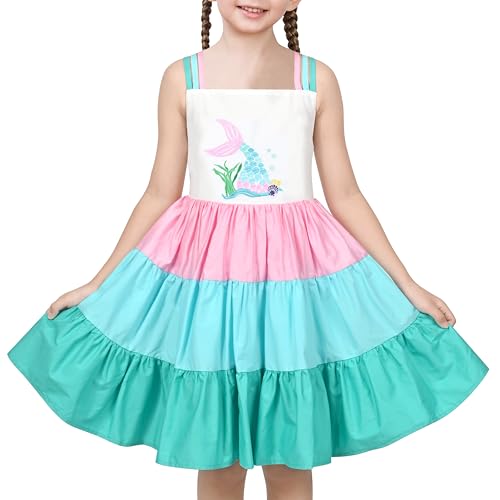 Sunny Fashion Mädchen Kleid Meerjungfrau Regenbogen Gestreift Straps Ärmellos Trägerkleid Sommer Gr. 116,Grüne Meerjungfrau,116 von Sunny Fashion