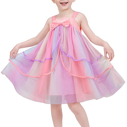 Sunny Fashion Mädchen Kleid Multicolor Prinzessin Tüll Regenbogen Trägerkleid Sommer Urlaub Gr. 116,Pinkish Purple,116 von Sunny Fashion