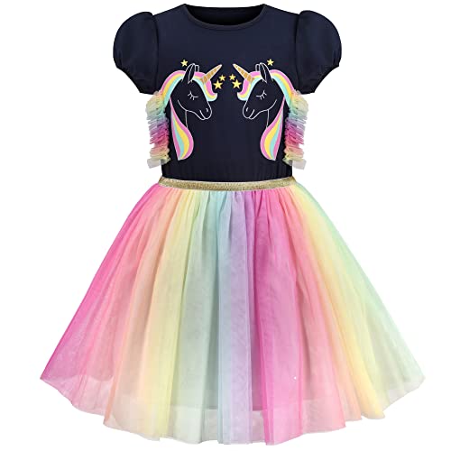 Sunny Fashion Mädchen Kleid Multicolor Regenbogen Einhorn Tüll Prinzessin Party Geburtstag Gr. 104 von Sunny Fashion