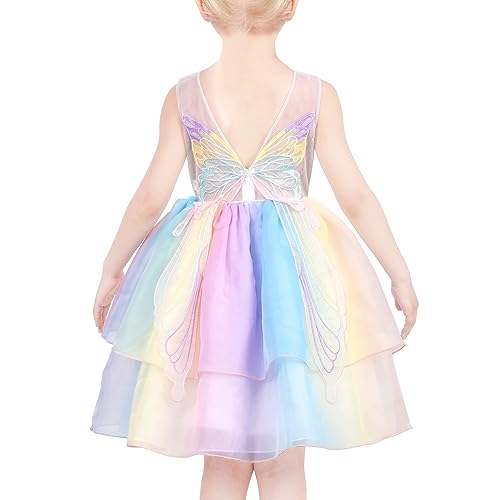 Sunny Fashion Mädchen Kleid Multicolor Regenbogen Krawatte Schmetterling Tüll Party Prinzessin Gr. 134,Regenbogen,134 von Sunny Fashion