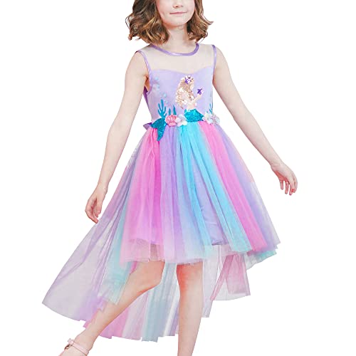 Sunny Fashion Mädchen Kleid Multicolor Regenbogen Meerjungfrau Schwanz Prinzessin Geburtstagsfeier Gr. 104 von Sunny Fashion