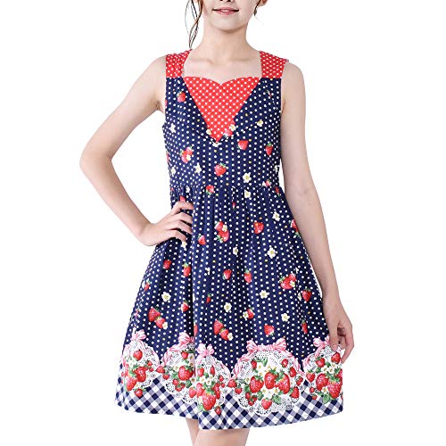 Sunny Fashion Mädchen Kleid Navy blau 50er Jahre Jahrgang Kleid Erdbeere Tupfen Gr. 134 von Sunny Fashion