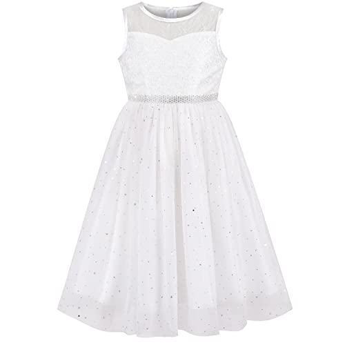 Sunny Fashion Mädchen Kleid Nicht-gerade Weiss Silber Pailletten Stern Diamant Taille Hochzeit Party Gr. 122 von Sunny Fashion