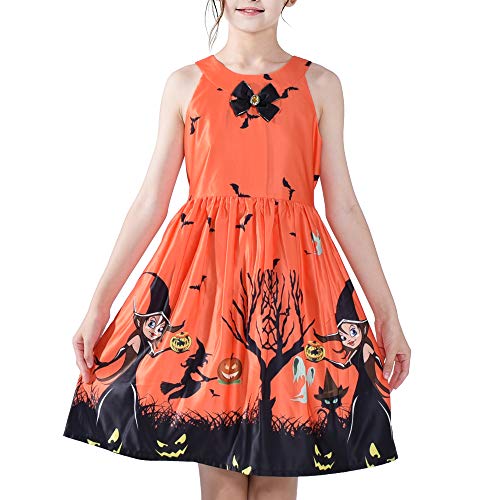 Sunny Fashion Mädchen Kleid Orange Witch Schläger Kürbis Halfter Kleid Gr. 122 von Sunny Fashion