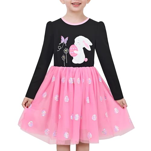 Sunny Fashion Mädchen Kleid Ostern Hase Ei Langarm Prinzessin Party Tüll Urlaub Gr. 122,Rosa,122 von Sunny Fashion