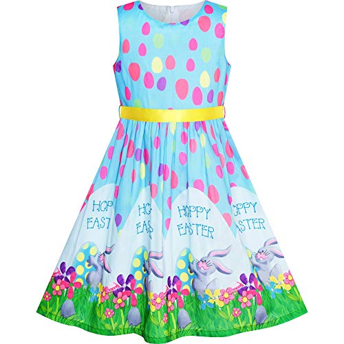 Sunny Fashion Mädchen Kleid Ostern Hase Eiersuche Blau Beiläufig Party Gr. 116-122 von Sunny Fashion