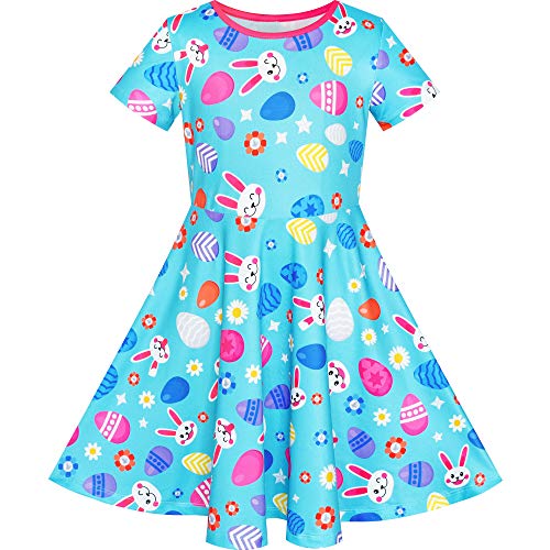 Sunny Fashion Mädchen Kleid Ostern Hase Eiersuche Blau Kurzarm Gr. 122 von Sunny Fashion