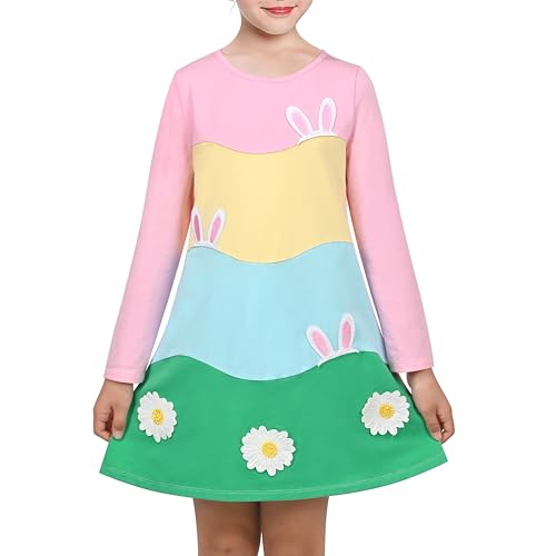 Sunny Fashion Mädchen Kleid Ostern Hase Regenbogen Baumwolle Stickerei Beiläufig Langarm Gr. 122,Regenbogenhase,122 von Sunny Fashion