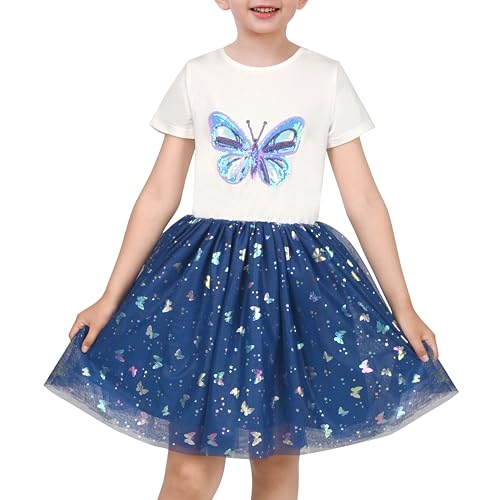 Sunny Fashion Mädchen Kleid Pailletten Azurblau Schmetterling Funkeln Party Fee Geschichte Im Freien Trägerkleid Gr. 116,Blauer Pailletten-Schmetterling,116 von Sunny Fashion