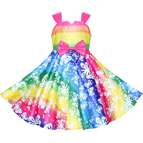 Sunny Fashion Mädchen Kleid Regenbogen Bunt Einhorn Puppe Schaukelkleid Gr. 122 von Sunny Fashion