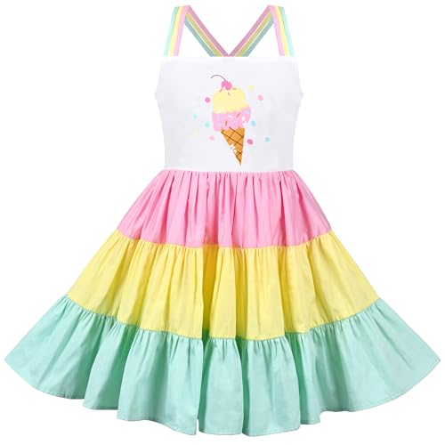 Sunny Fashion Mädchen Kleid Regenbogen EIS Gestreift Straps Ärmellos Trägerkleid Sommer Gr. 104,Regenbogeneis,104 von Sunny Fashion