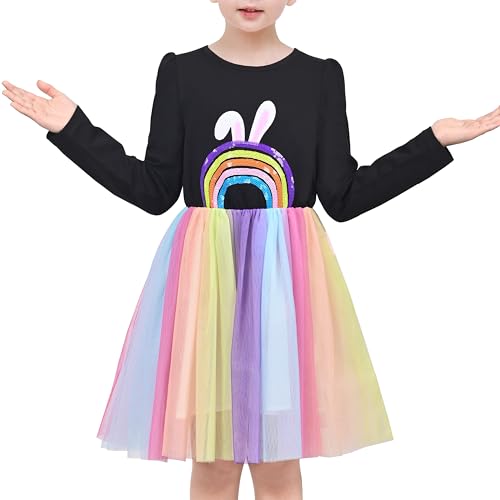 Sunny Fashion Mädchen Kleid Regenbogen Ostern Kaninchen Hase Eiersuche Gradient Tüll Gr. 116,Regenbogenhase,116 von Sunny Fashion