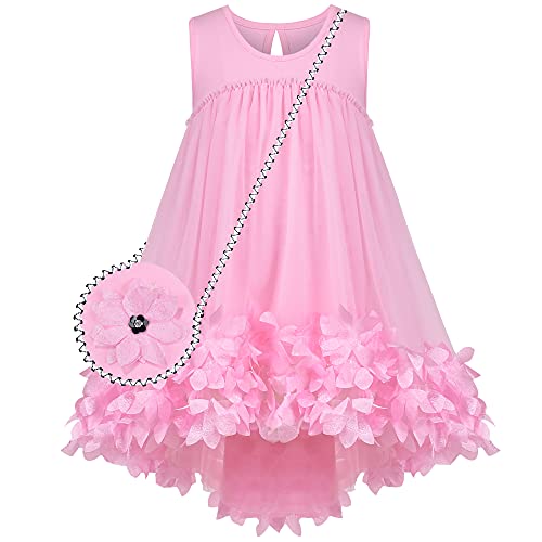 Sunny Fashion Mädchen Kleid Rosa 3D Blumen Ärmellos Hohe Taille Handtasche Setzen Gr. 110 von Sunny Fashion